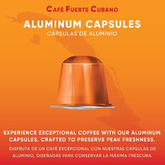 Café Fuerte Cubano capsules laid out displaying uniform shape for consistent extraction