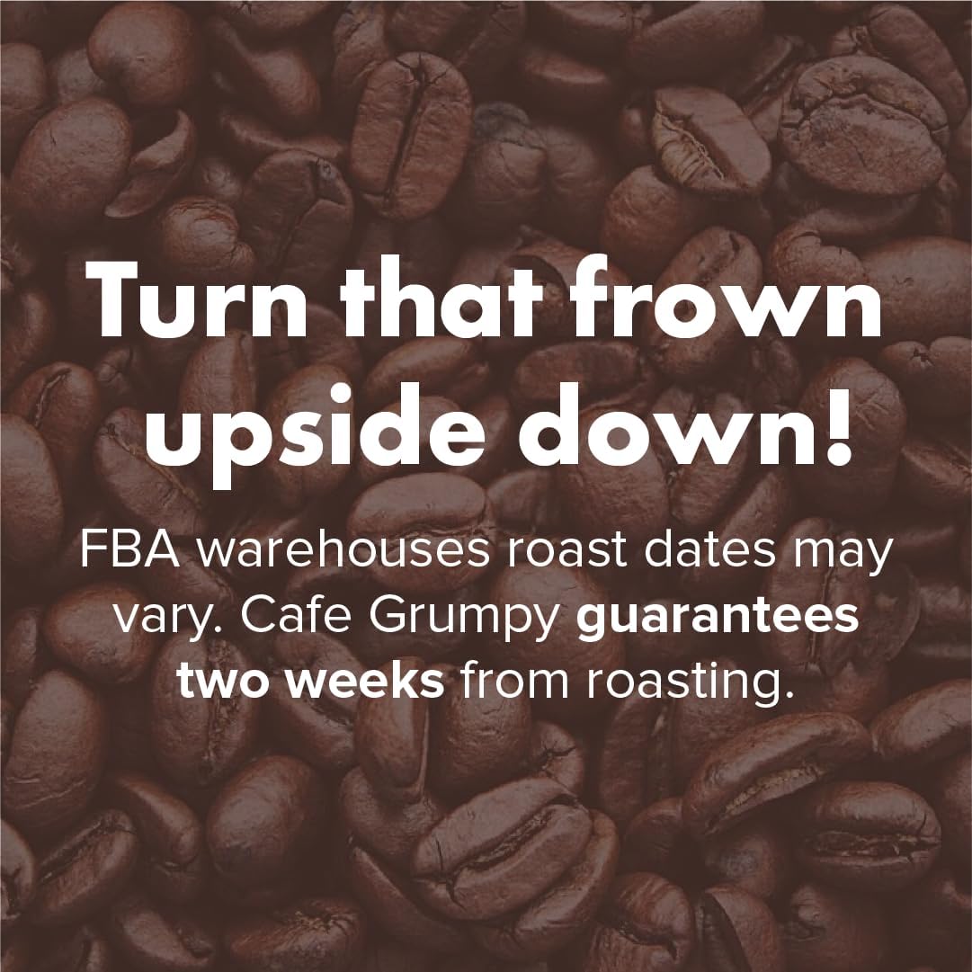Café Grumpy 12oz bag next to a scale for portion and serving clarity