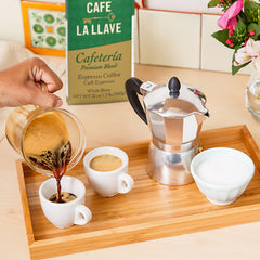 Cafe La Llave bag valve detail showing one-way valve, maintains bean aroma