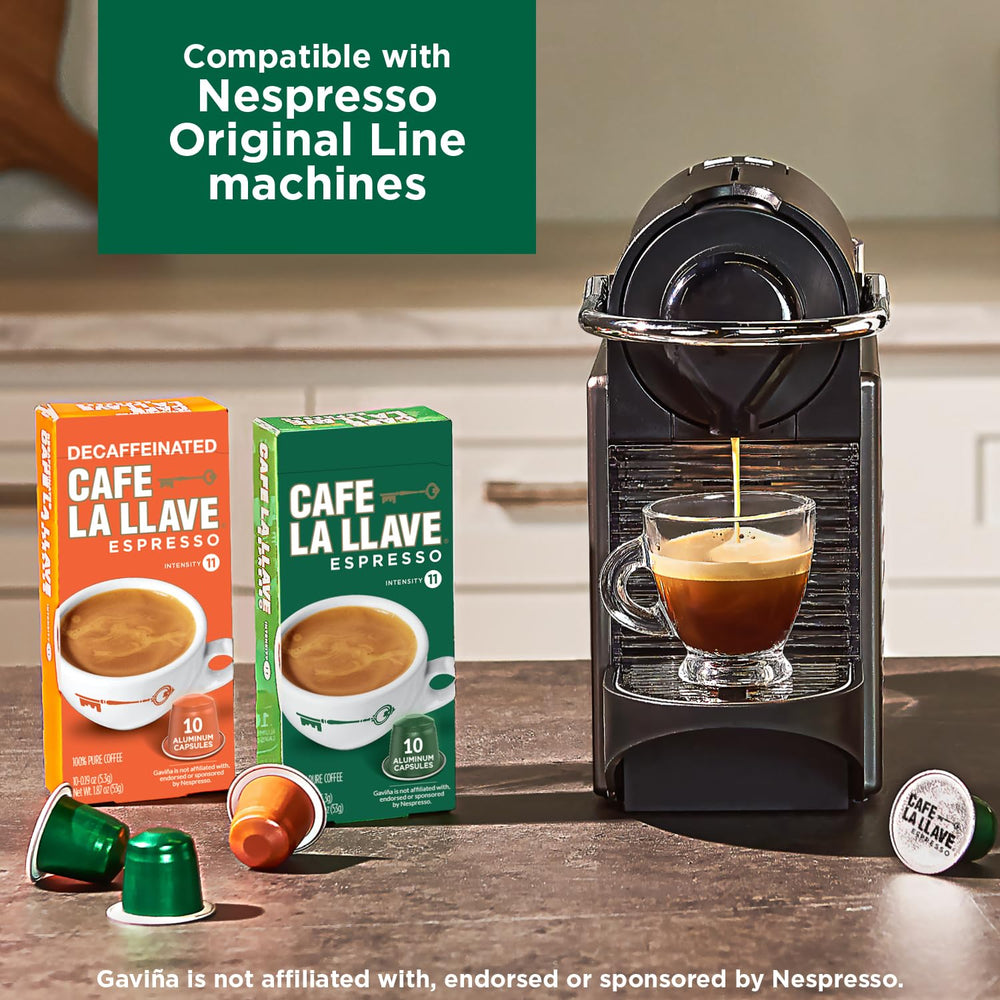 Café La Llave espresso shot in a demitasse with crema for strong, full-bodied taste