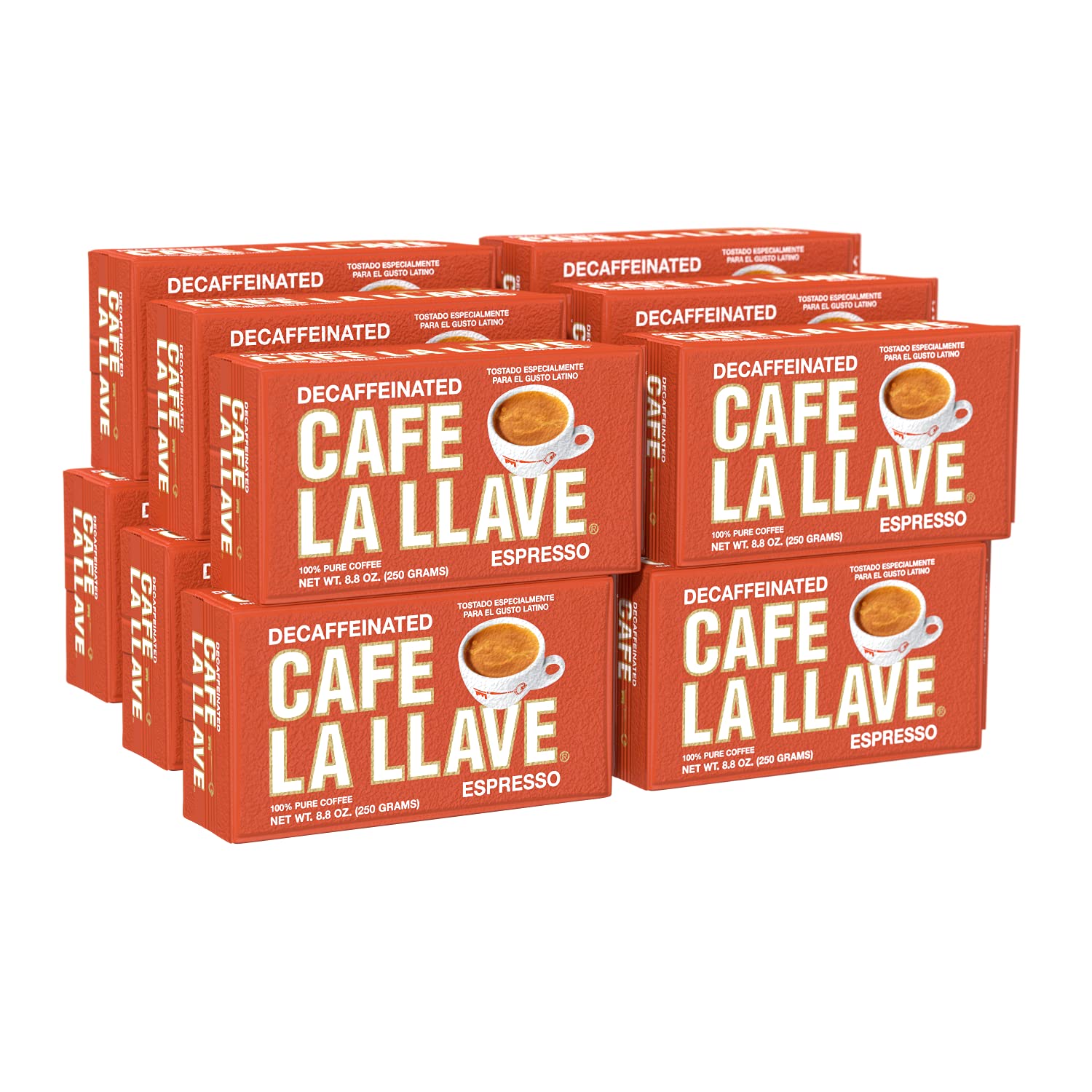 Cafe La Llave front packaging showing vacuum-sealed 8.8 oz brick and bold branding benefit: clear product identity