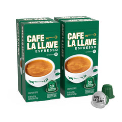 Café La Llave front packaging showing 40 capsules and bold branding for fresh espresso