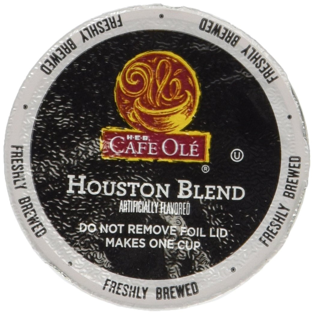 Cafe Ole front packaging showing box of 54 single-serve cups and flavor benefits
