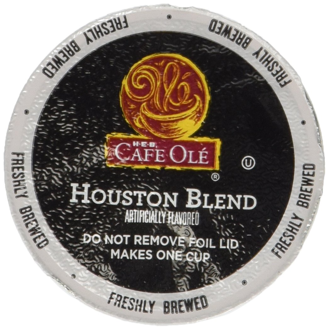 Cafe Ole front packaging showing box of 54 single-serve cups and flavor benefits