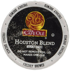 Cafe Ole front packaging showing box of 54 single-serve cups and flavor benefits