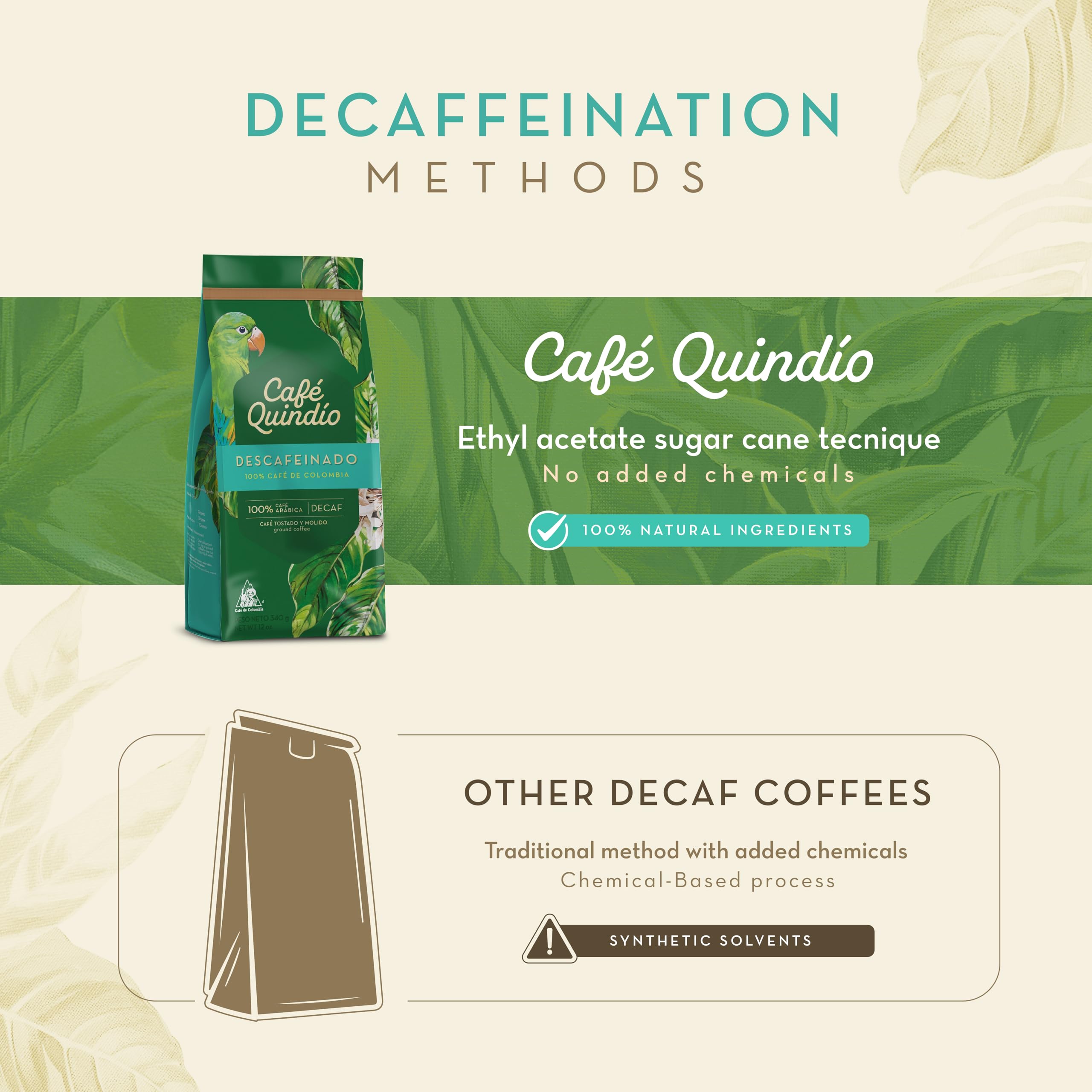 CAFE QUINDIO bag label and certification seal highlighting 100% Colombian beans