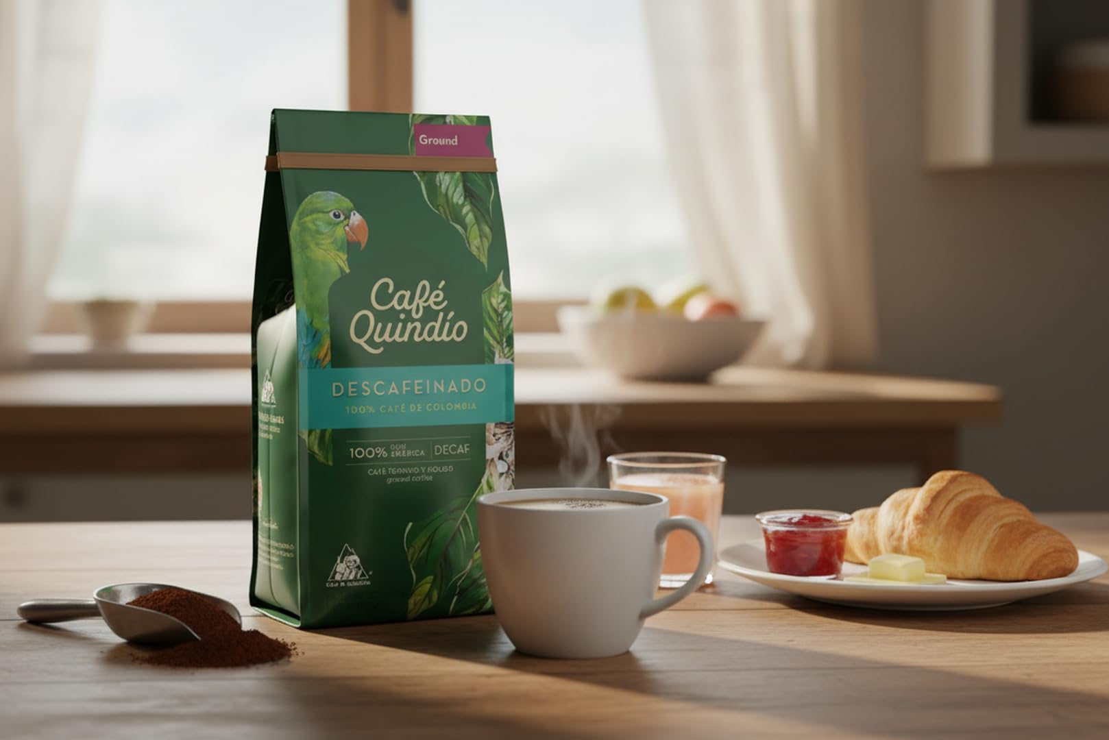 CAFE QUINDIO 12 ounce bag size comparison showing pantry-friendly portion