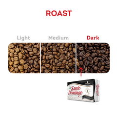 Café Santo Domingo INDUBAN finely ground coffee heap highlighting rich dark texture