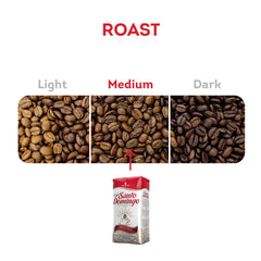 Café Santo Domingo INDUBAN ground coffee texture revealing fine medium grind for consistent extraction