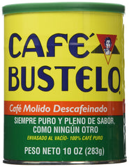 Cafe Bustelo decaf front can showing bold label and portable pantry-ready convenience