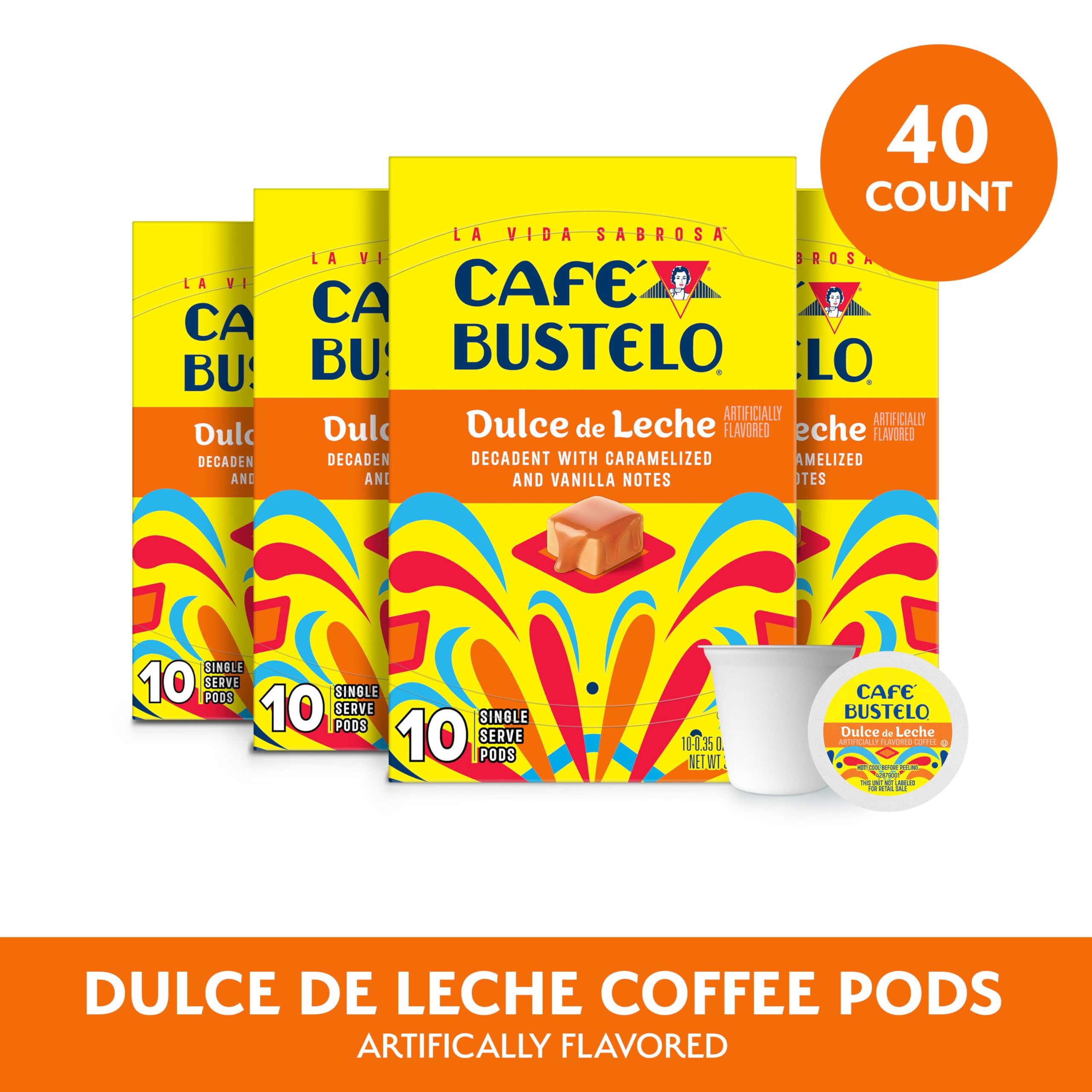Cafe Bustelo pods closeup highlighting pod design and quick brewing benefit