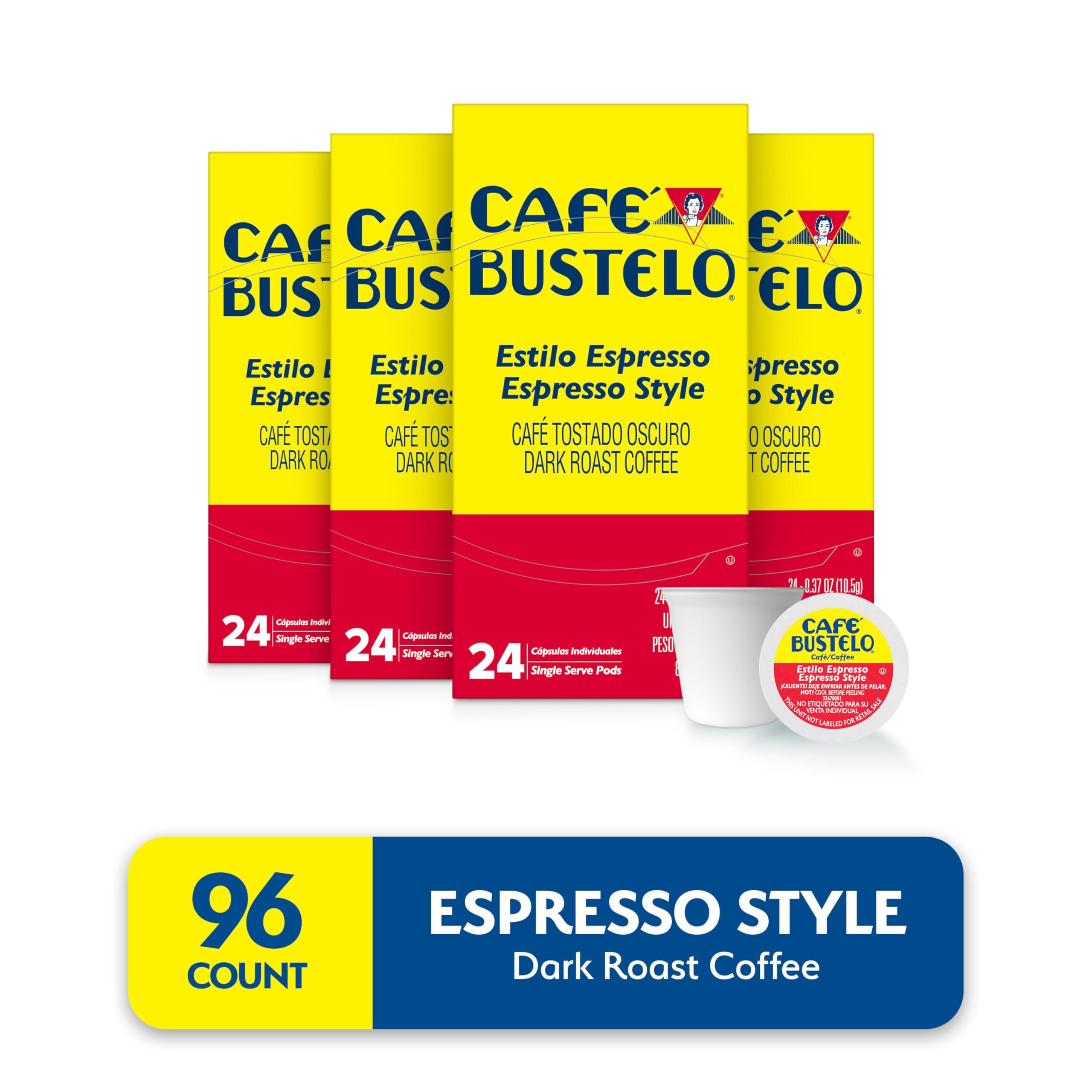 Café Bustelo single pod close-up displaying pod design and convenience