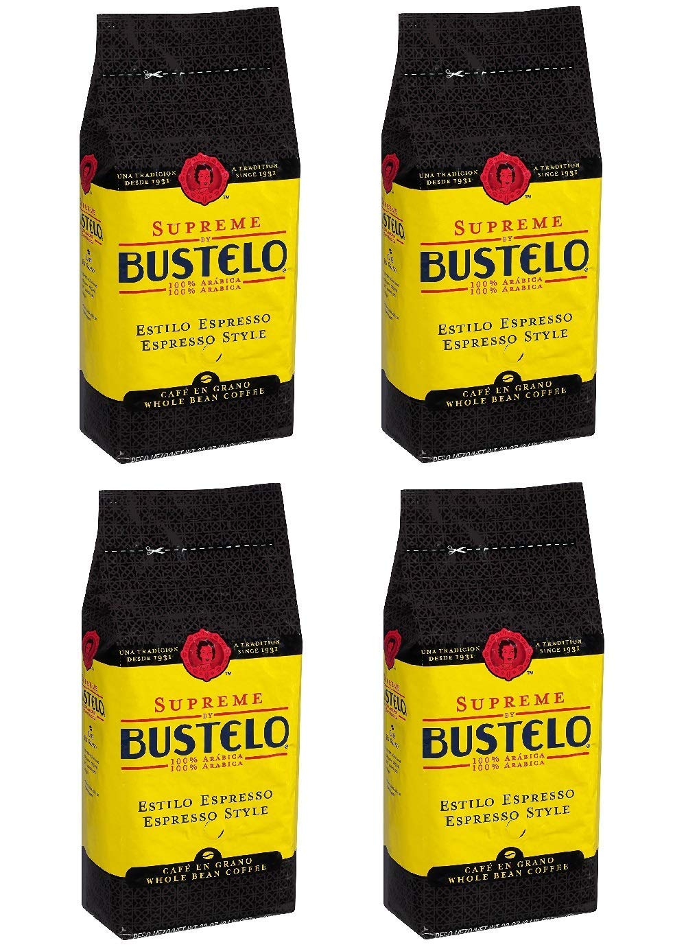 Cafe Bustelo Supreme front packaging showing bold espresso-style branding and volume