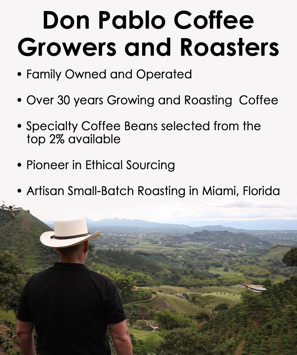 Cafe Don Pablo brewed cup from drip brewer showing low-acidity smoothness