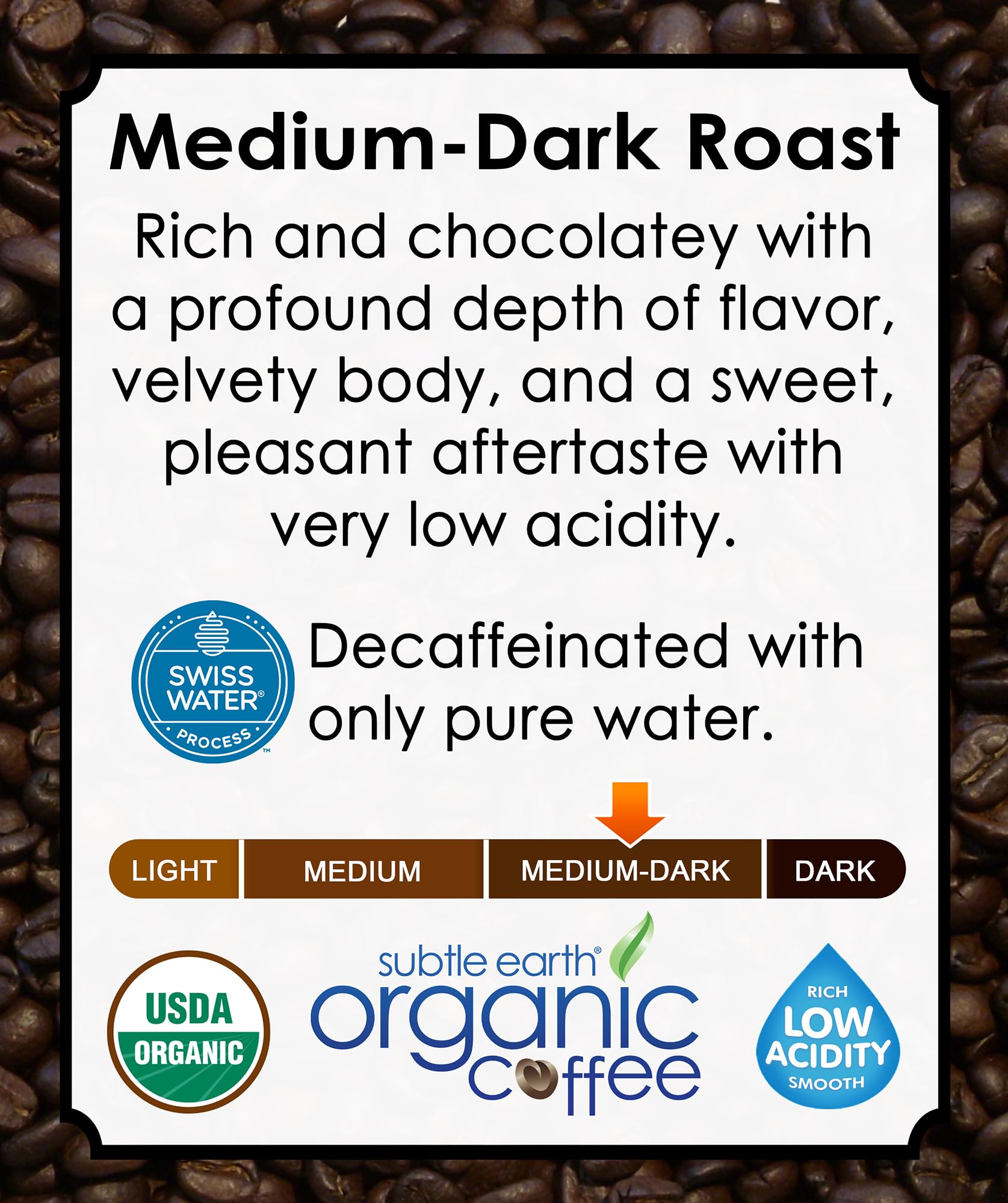 Cafe Don Pablo whole beans top-down view showing medium-dark roast richness