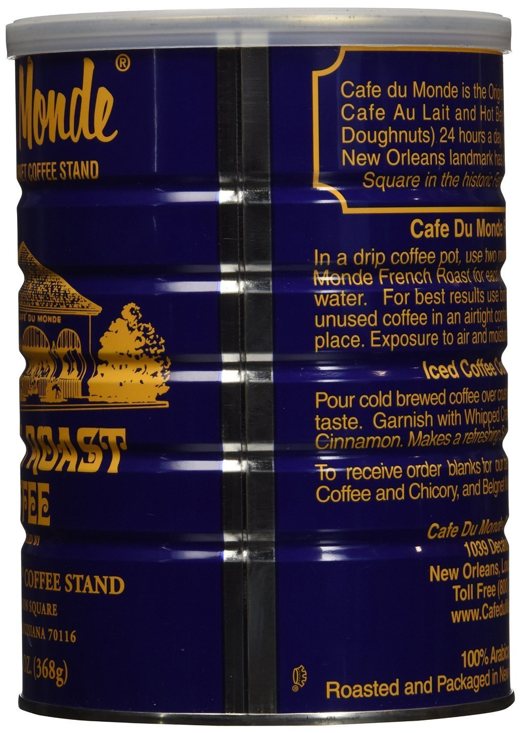 Cafe Du Monde close-up label highlighting chicory and roast details for informed choice
