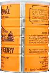 Cafe Du Monde 15 oz can next to common objects showing size and storage