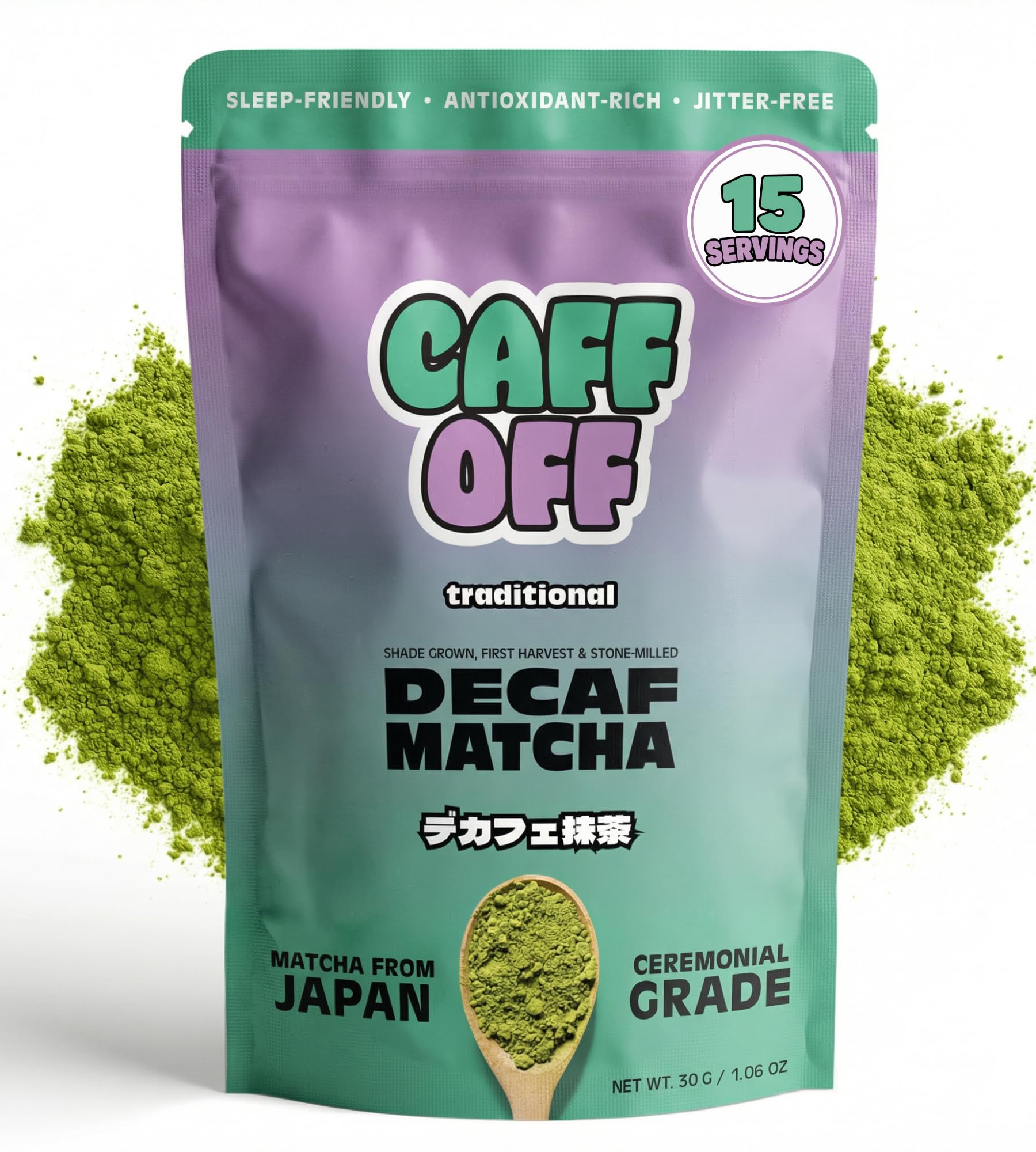 Caff Off front packaging pouch showing label and size, clear product identity and freshness