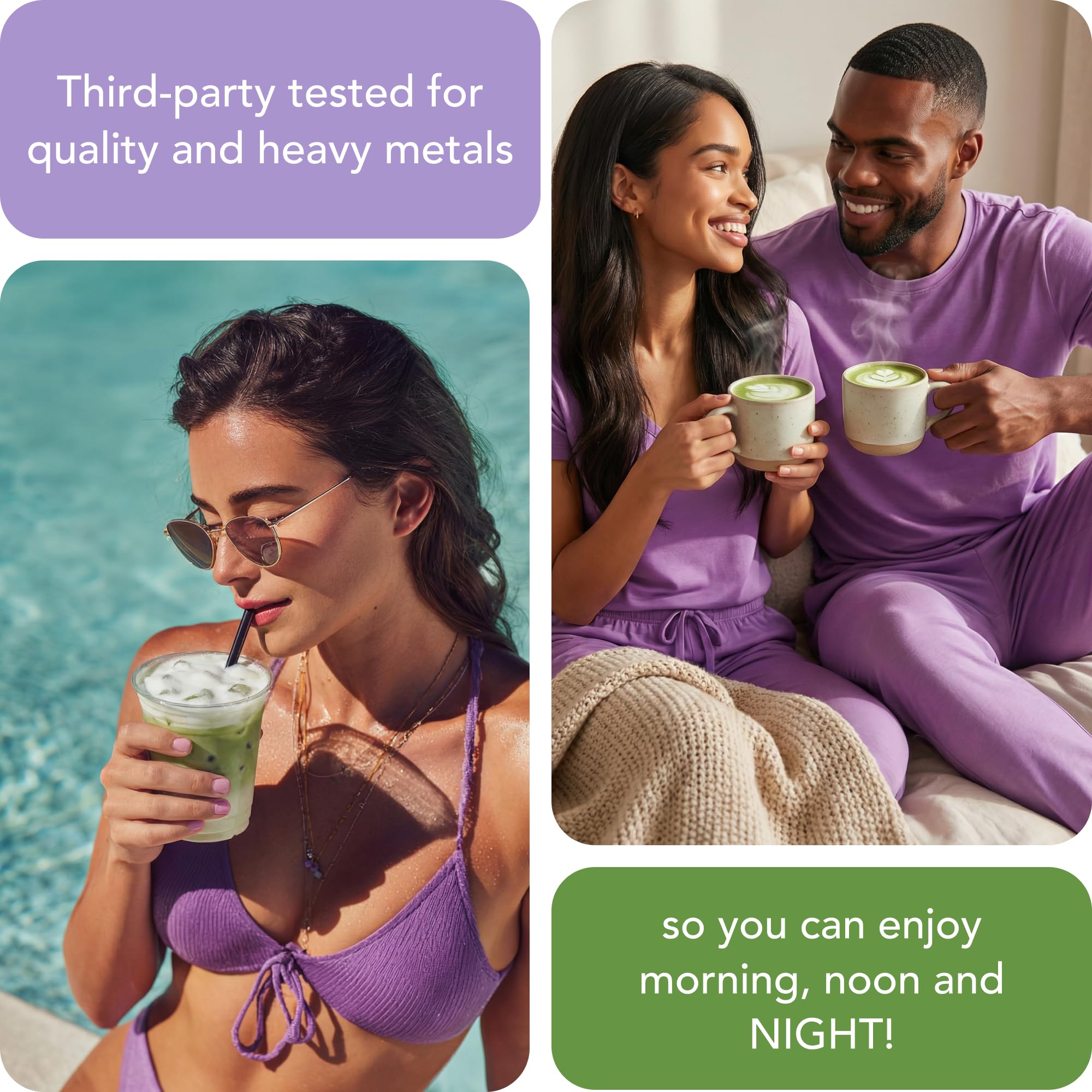 Caff Off evening cup in cozy setting conveying relaxing decaf matcha ritual without jitter