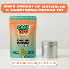 Caff Off matcha powder close-up highlighting fine texture for smooth mixing
