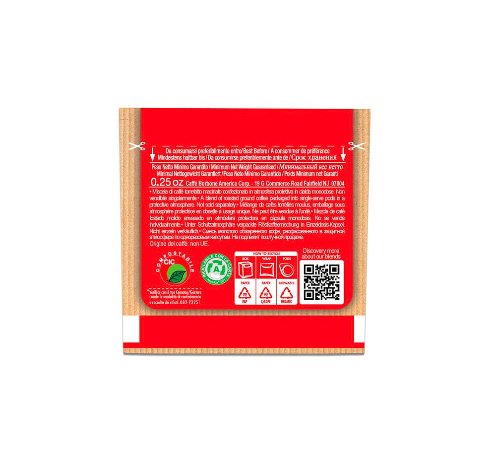 Caffè Borbone blend labels and list showing variety of flavor choices