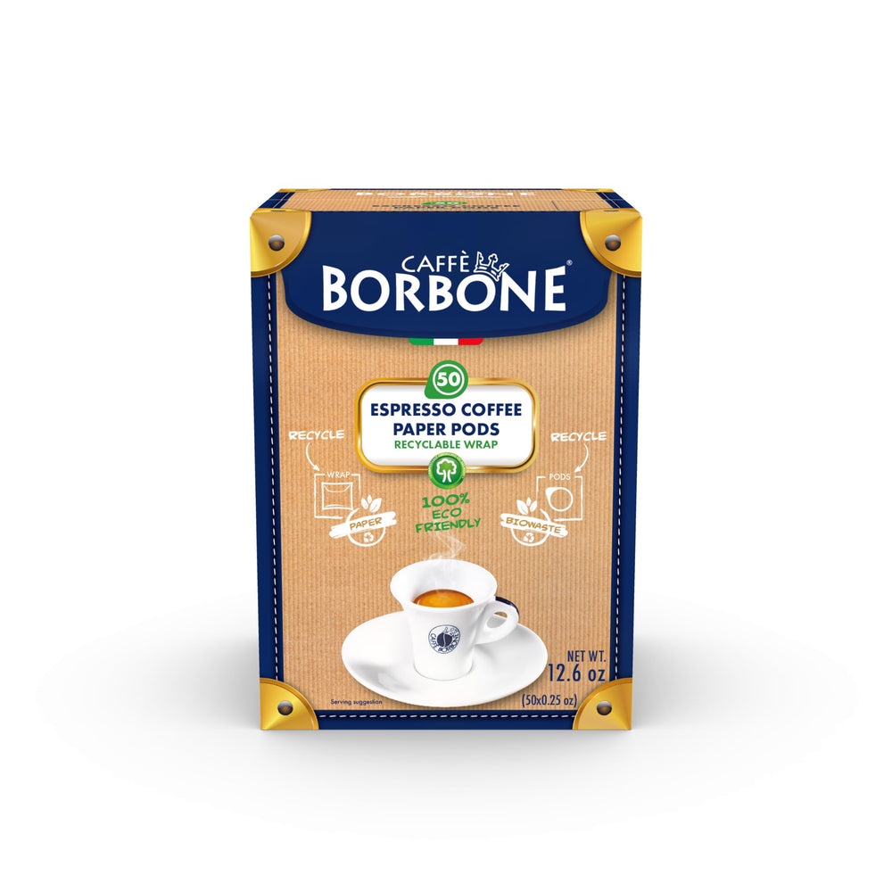 Caffè Borbone compostable pod material detail promoting eco-conscious disposal