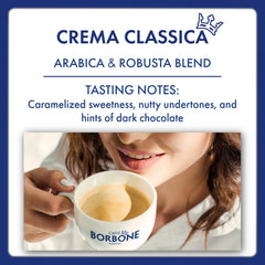 Caffè Borbone beans on spoon showing scale and portioning for brewing convenience