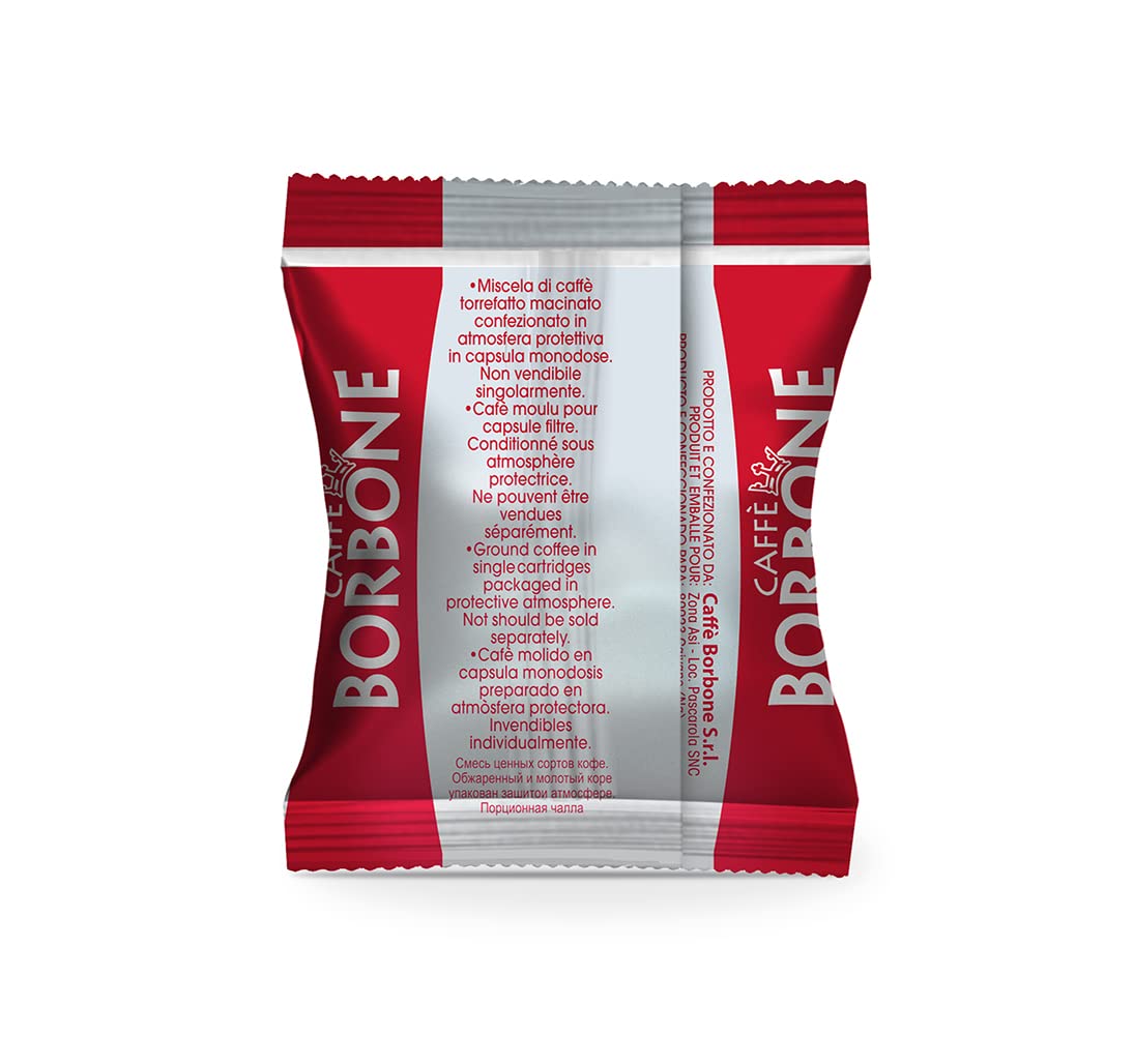 Caffè Borbone label detail showing bean origins and dark roast craftsmanship