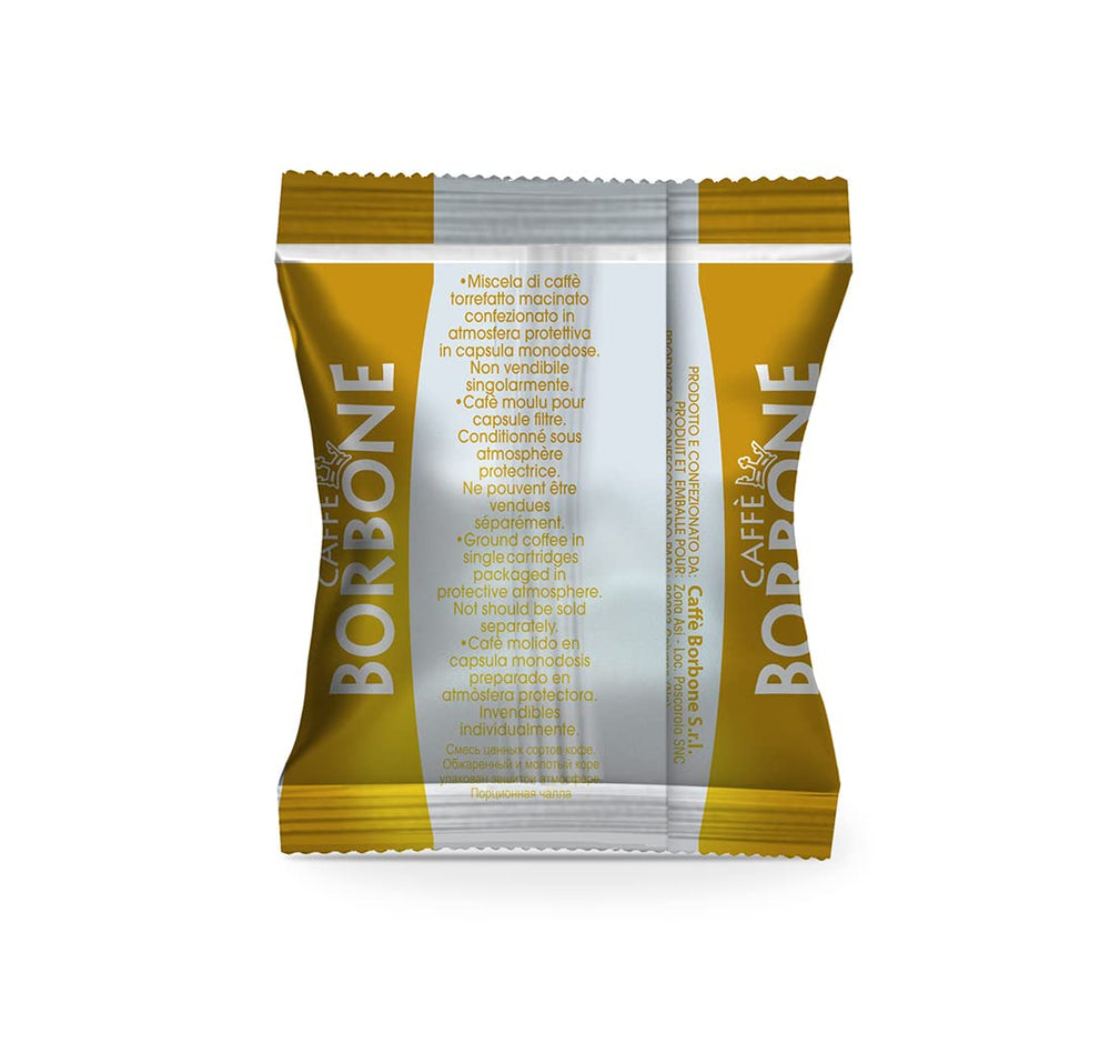 Caffè Borbone product label close-up showing roast and compatibility details clearly