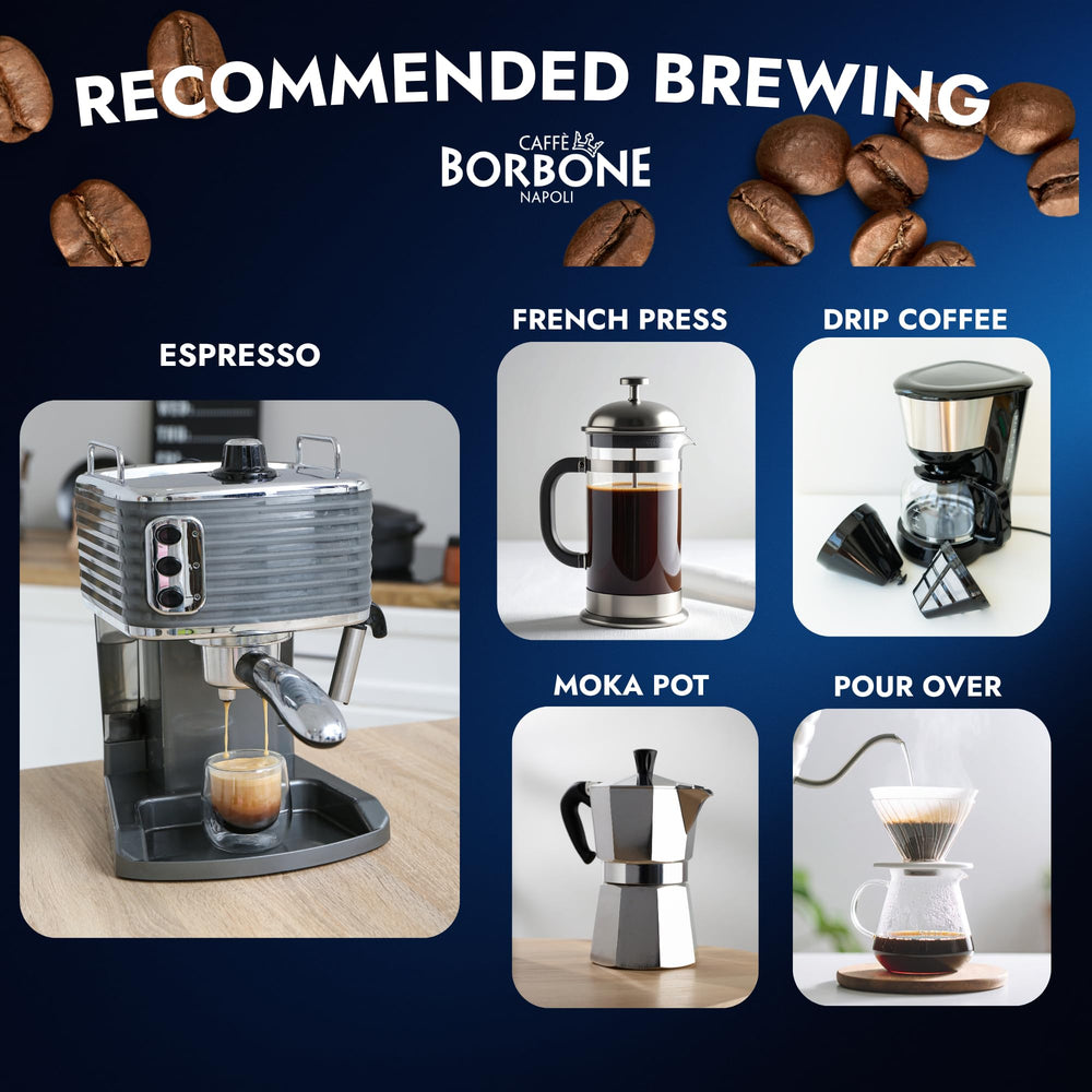 Caffè Borbone bag on kitchen counter next to mug, conveying at-home Italian ritual