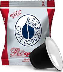 Caffè Borbone front box showing 50 pods and bold red design for easy shelf recognition