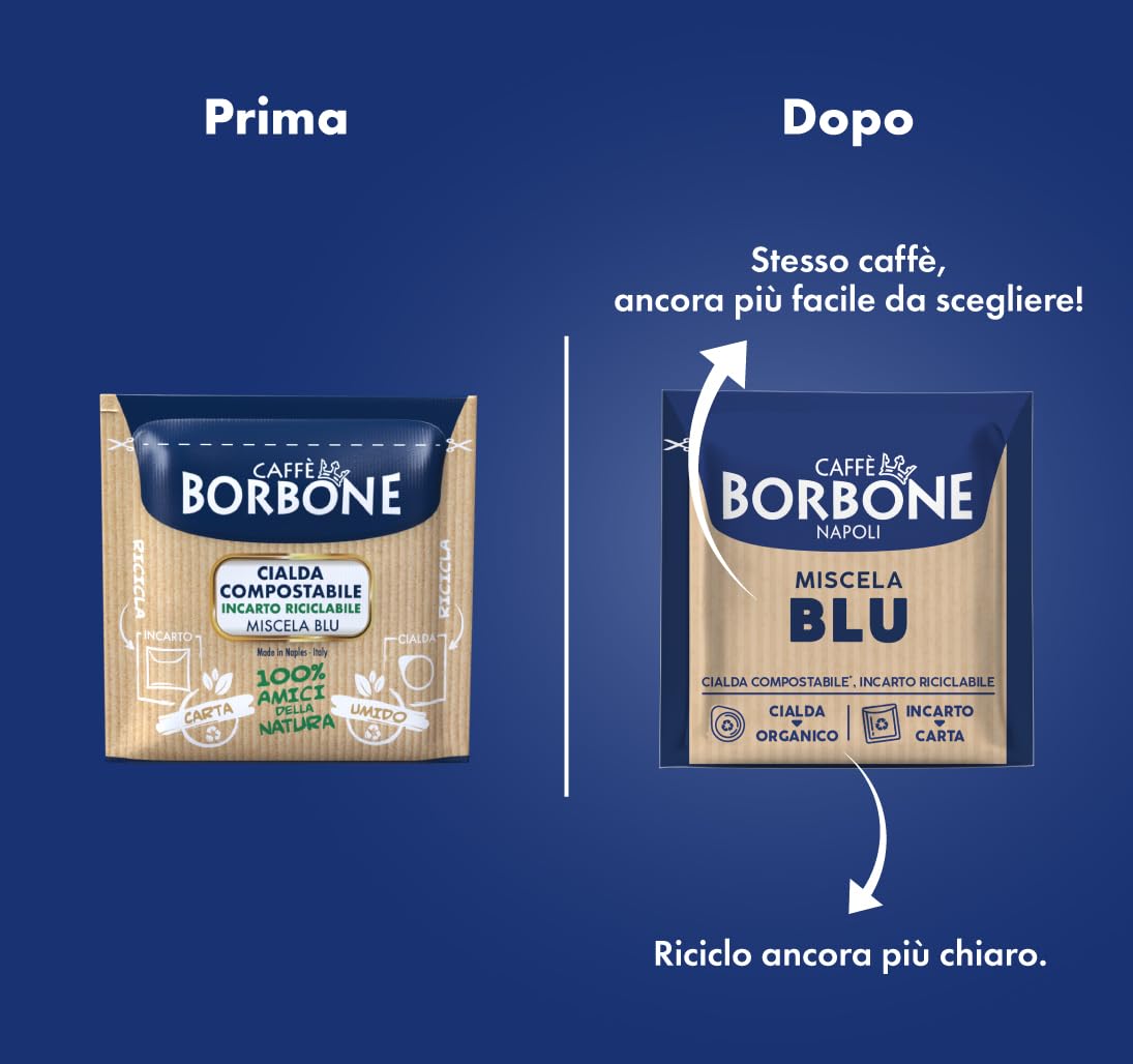 Caffè Borbone pod close-up showing paper puck and easy compostable handling