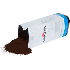 CAFFE CONTEMPO back label closeup showing roast and decaf process