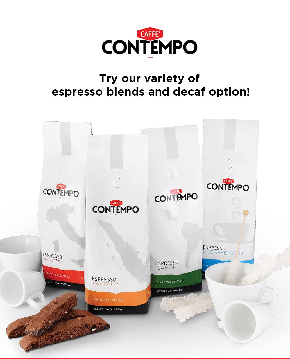 CAFFE CONTEMPO 1 lb bag next to common objects for size clarity