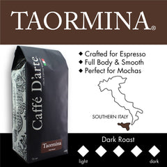 Caffe D'arte close-up of whole beans showing glossy roast and rich aroma benefit