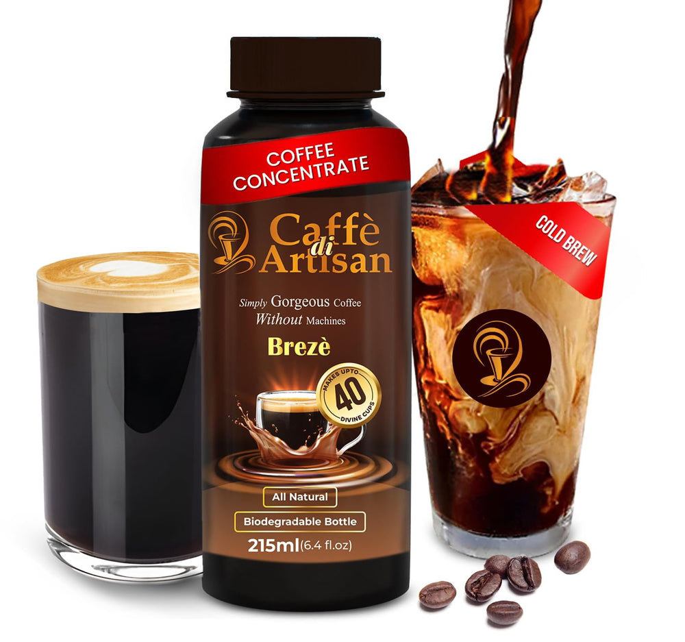 Caffè di Artisan front packaging showing bottle and serving claim for easy preparation
