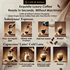 Caffè di Artisan pod close-up displaying seal and liquid concentrate clarity for freshness