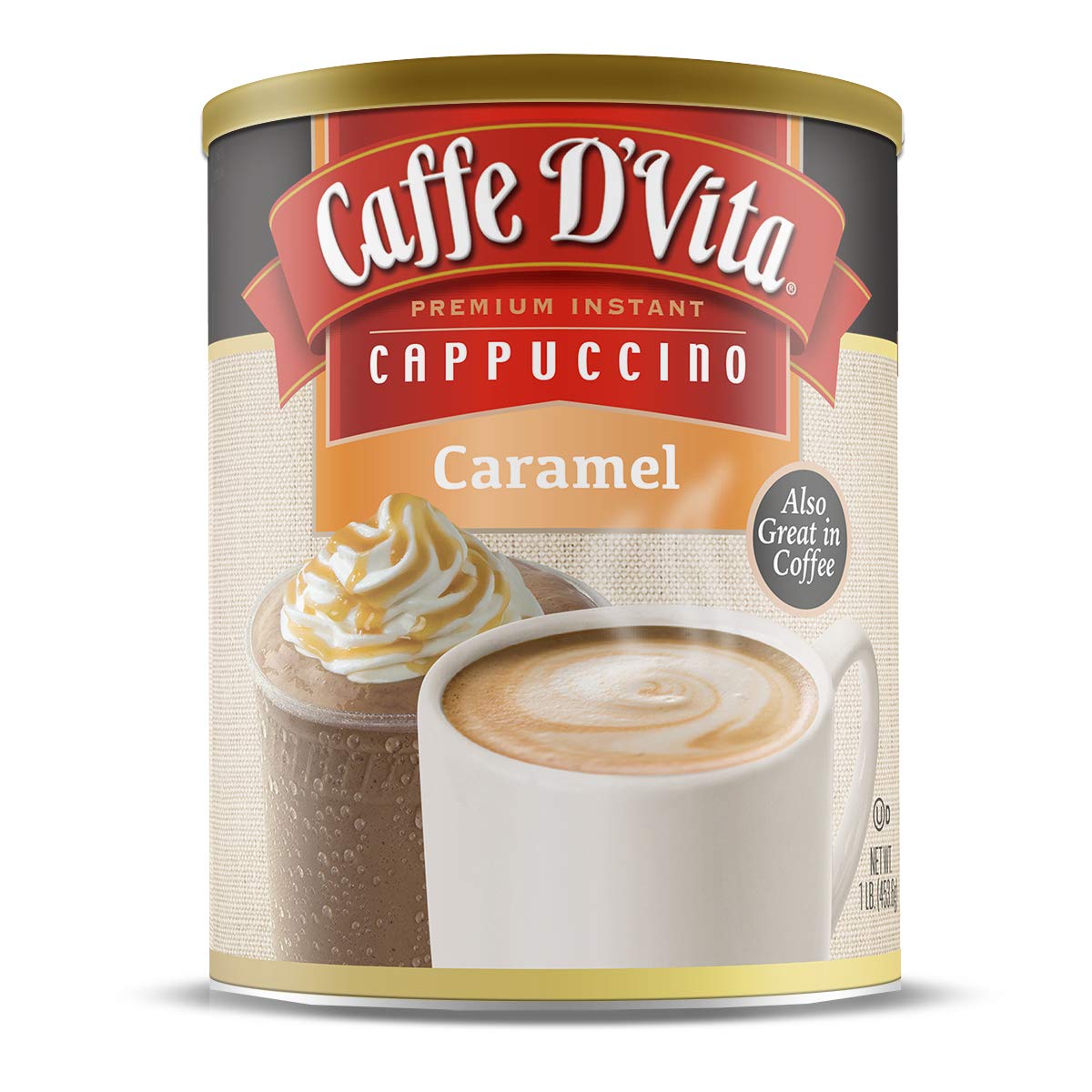 Caffe D'Vita 1 lb can front view showing label and size benefit