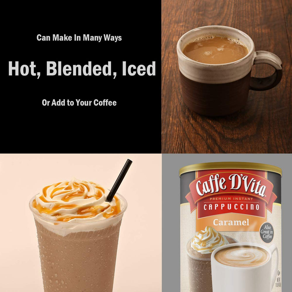 Caffe D'Vita caramel cappuccino powder texture close-up for easy dissolving