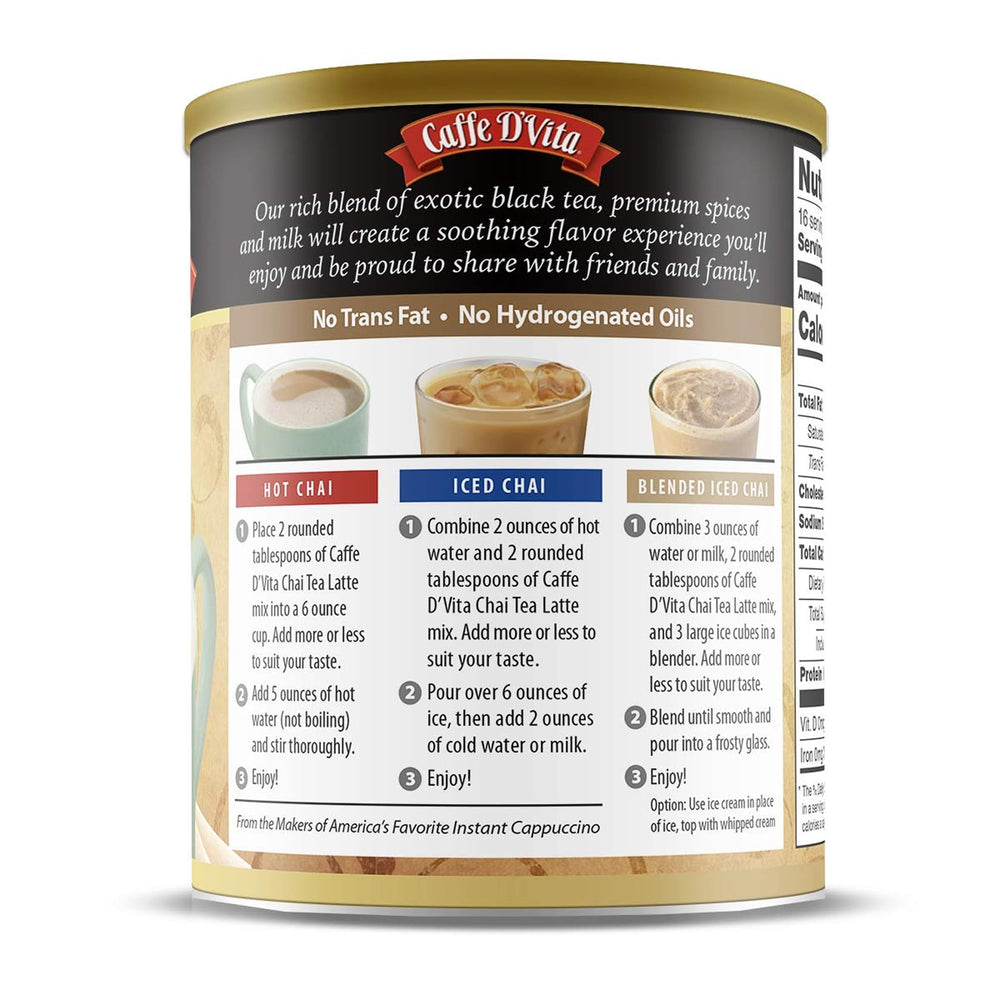 Caffe D'Vita label and directions close-up showing ingredient clarity and preparation guidance benefit