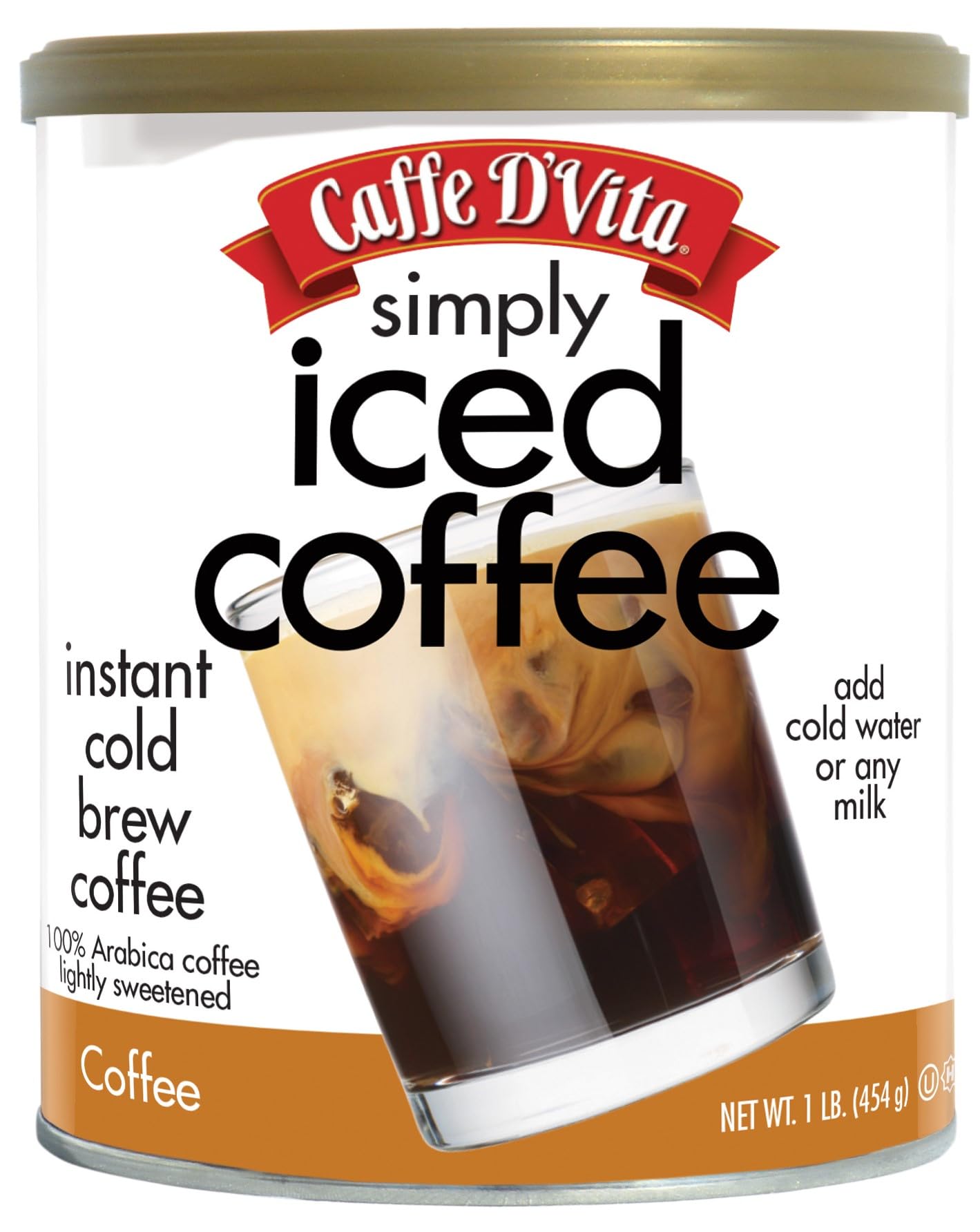 Caffe D'Vita front can displaying label and 1 lb size, clear product identity benefit