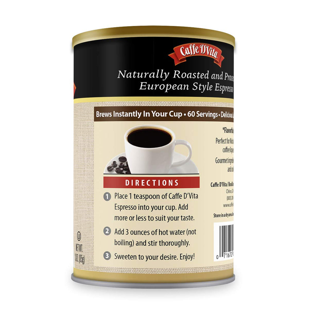 Caffe D'Vita prepared espresso in cup illustrating fast, rich convenience
