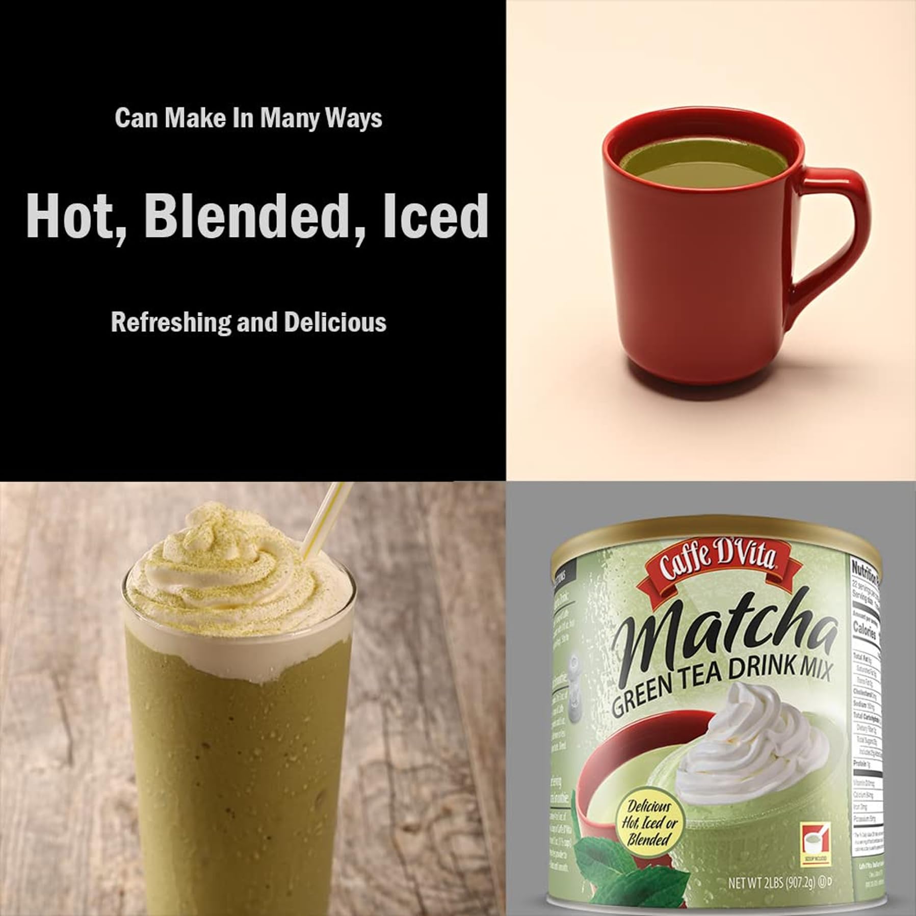 Caffe D'Vita prepared matcha latte in cup showing creamy froth and ease
