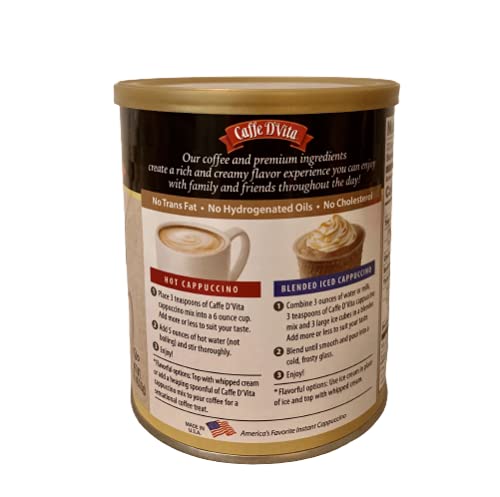 Caffe D'Vita label close-up showing ingredients and gluten-free, no trans fat benefit