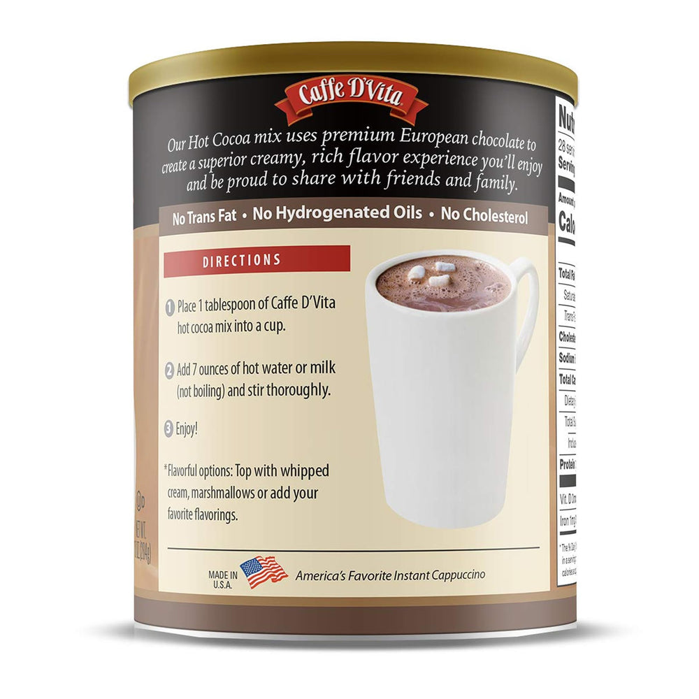 Caffe D'Vita powder pouring into a mug showing easy preparation benefit