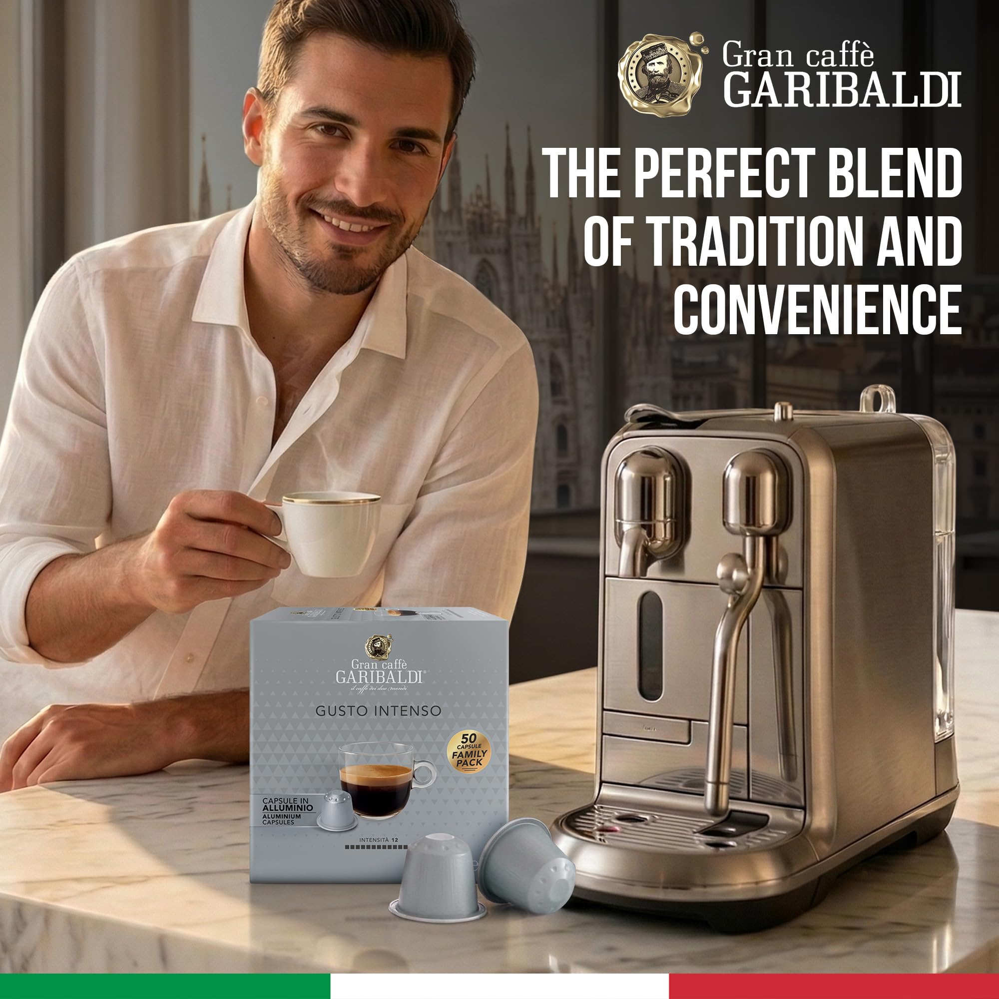 Caffè Garibaldi espresso cup beside pastry suggesting ideal pairing and aroma
