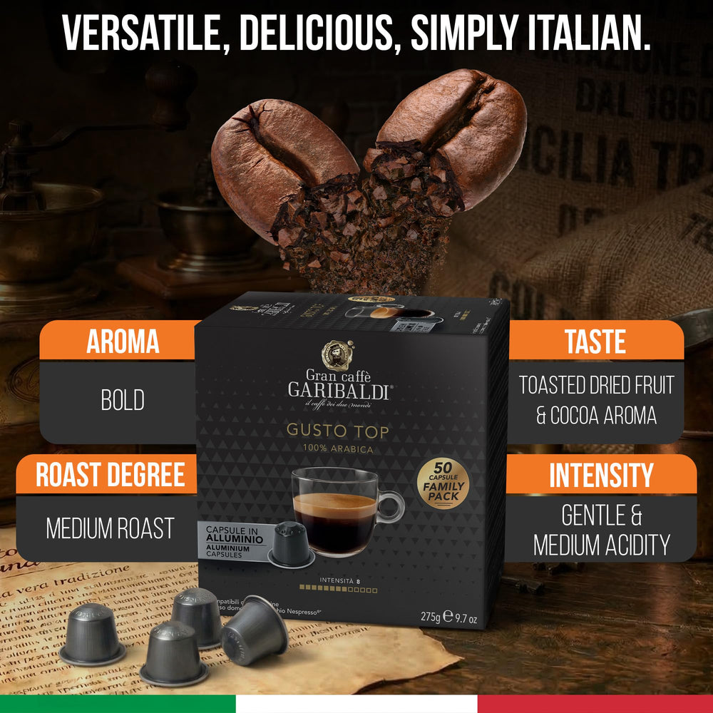 Caffè Garibaldi single capsule close-up highlighting aluminum pod and freshness preservation
