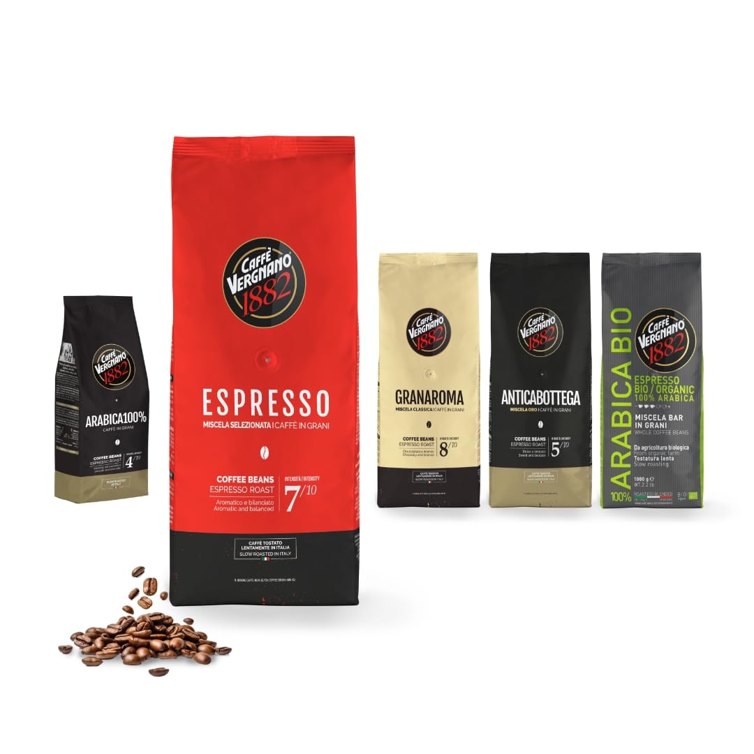 Caffe' Vergnano bag label detail displaying roast level and notes