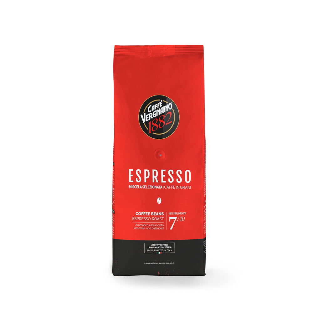 Caffe' Vergnano 1882 front packaging showing 2.2 lb bag and brand benefits