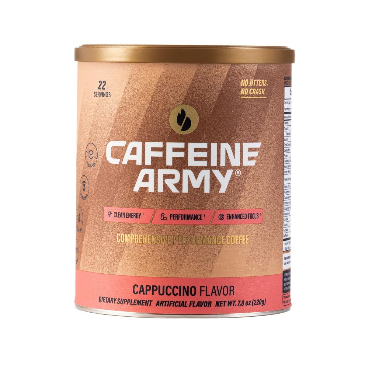 CAFFEINE ARMY front pouch showing product branding and benefits